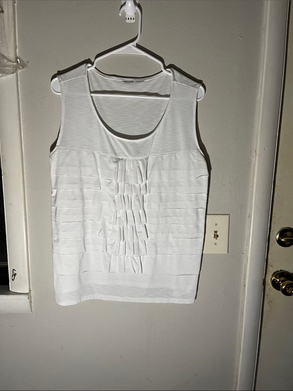 Sleeveless White Pleated-Front Tank Top